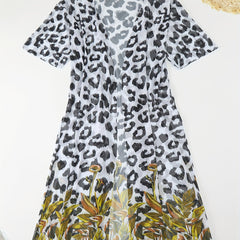 Leopard Print Long Sleeve Cover Up