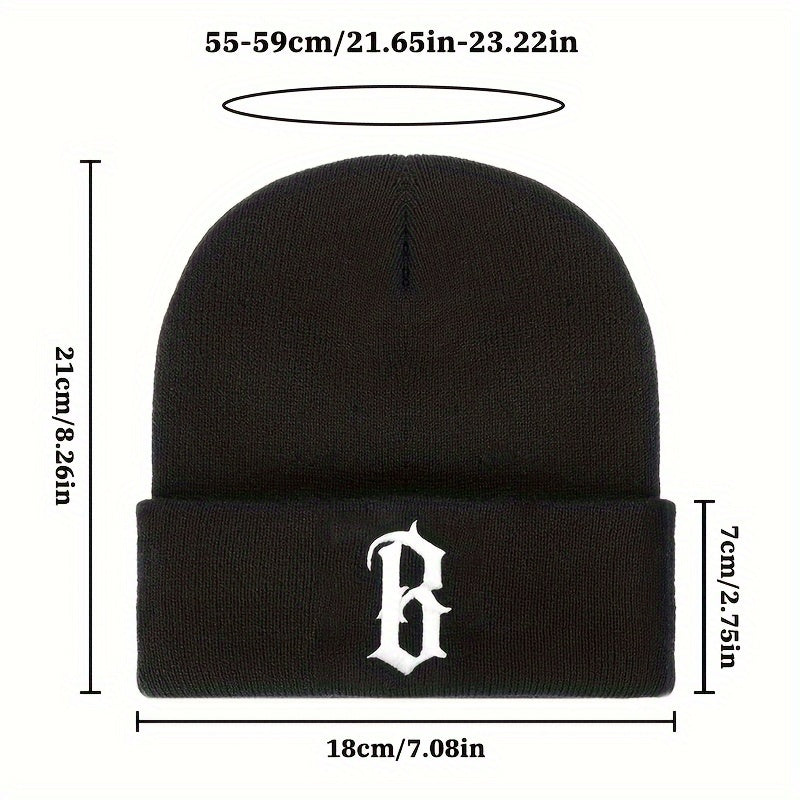 B Embroidered Knitted Hat Woolen Warm Outdoor Ear Protection Hat