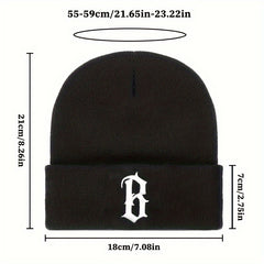 B Embroidered Knitted Hat Woolen Warm Outdoor Ear Protection Hat