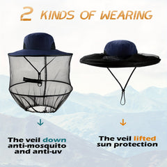 Waterproof Sun Hat with Head Net for Fishing Hiking Outdoor Activities