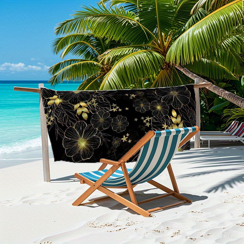 Golden Tropical Floral Beach Towel Soft Microfiber Quick Dry Lightweight