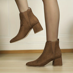 Women's Chunky Heel Ankle Boots Pointed Toe Slip-On Stretch Boots