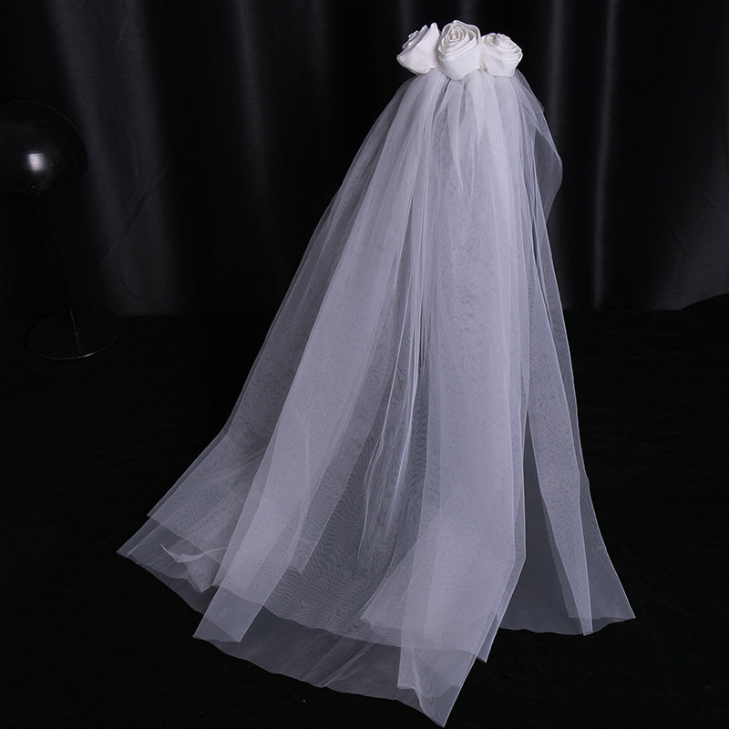 Rose Flower Bridal Veil Two Layers Hairbands Wedding Party Accessories