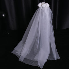 Rose Flower Bridal Veil Two Layers Hairbands Wedding Party Accessories
