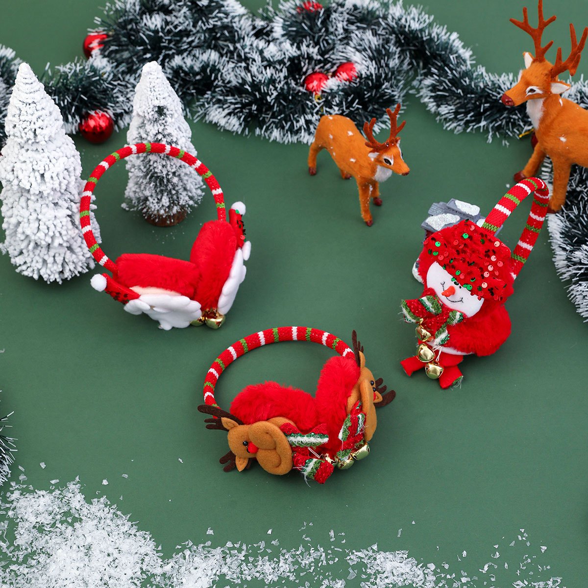Women's Christmas Ear Cups with Bells Red Green Holiday Party Hats