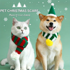 Striped Pet Christmas Scarf Cats Dogs Rabbits Wool Ball Warm Neck Bib