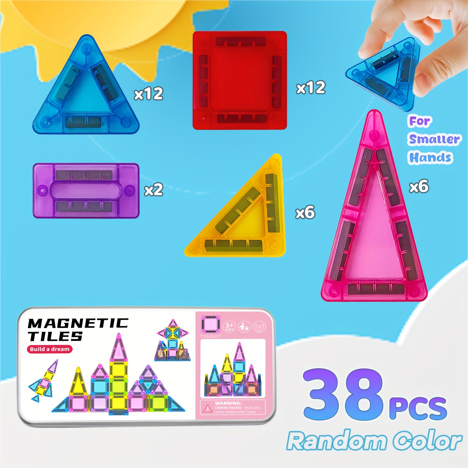57pcs Magnetic Tiles Travel Set Portable & Fun Perfect Gift for Boys and Girls