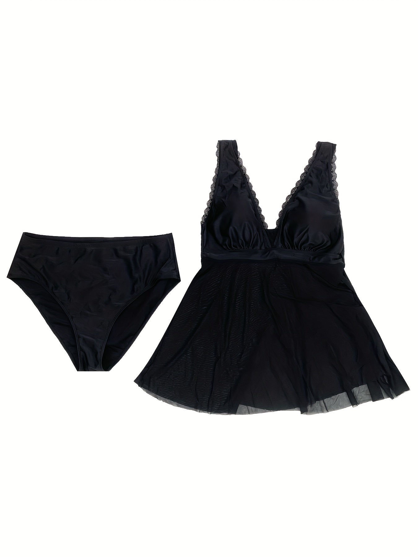 Contrast Mesh Tankini Set