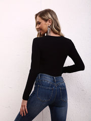 Slim Crew Neck Long Sleeve Bodysuit for Women