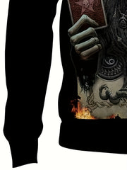 Y2K Skull Poker Print Hoodie Mens Autumn Winter
