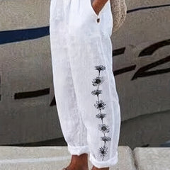 Floral Print Wide Leg Pants Vintage Elastic Waist Long Length Pants