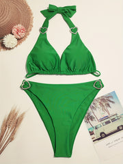 Solid Heart Ring Halter Neck Bikini Set