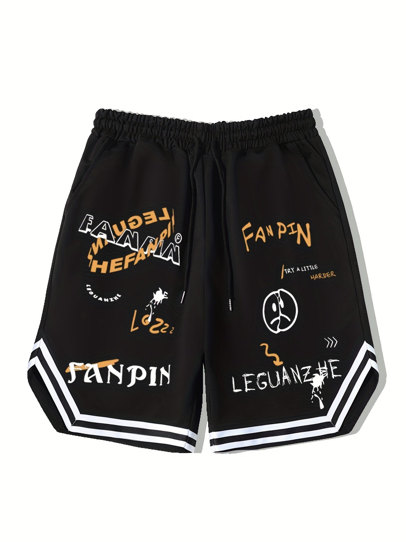 Men's Graffiti Graphic Drawstring Streetwear Shorts