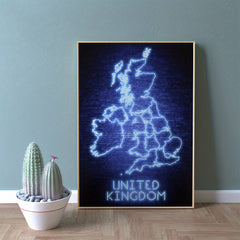 Neon Map Poster For Children Home Decor A4 11 x 8 30x21cm