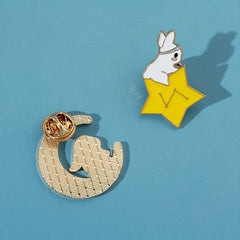 Star Moon Bunny Brooch Pin Set