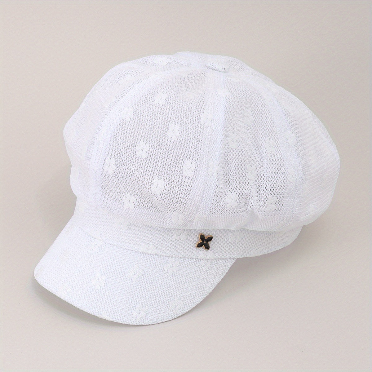 Solid Beret Flower Embroidery Hollow Knitted Newsboy Hat