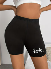 Letter Print Casual Summer Workout Slim Shorts Women's Clothing