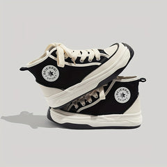 Colorblock Lace Up Canvas Shoes High Round Toe Non Slip Skate Shoes