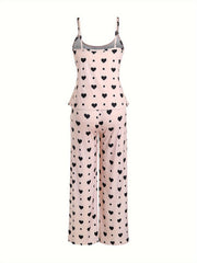 Heart & Dot Print Cami Top & Pants Lounge Two Piece Set