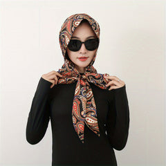 Boho Flower Print Satin Head Scarf for Women