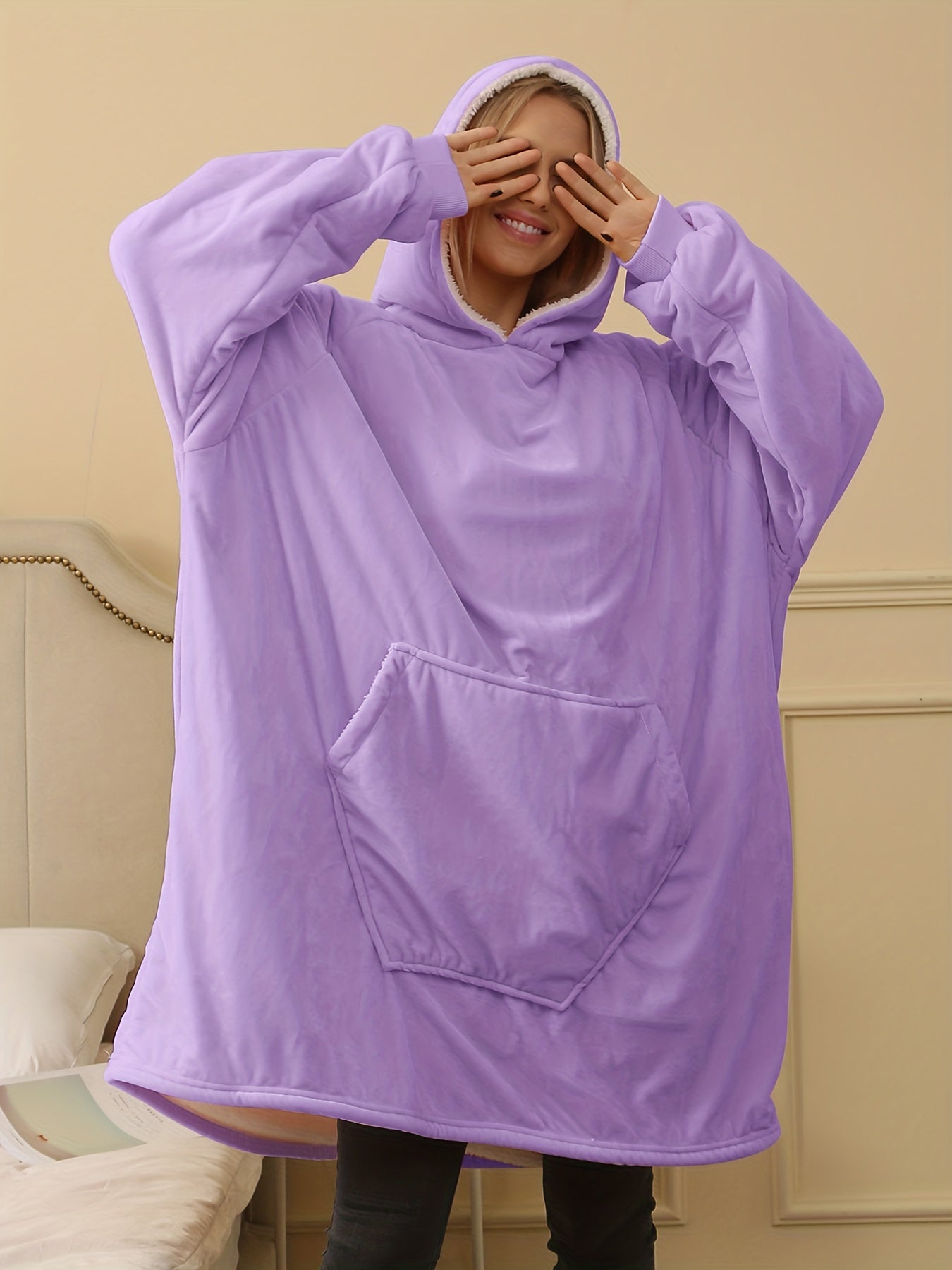 Plaid Print Hooded Sleep Top with Pockets