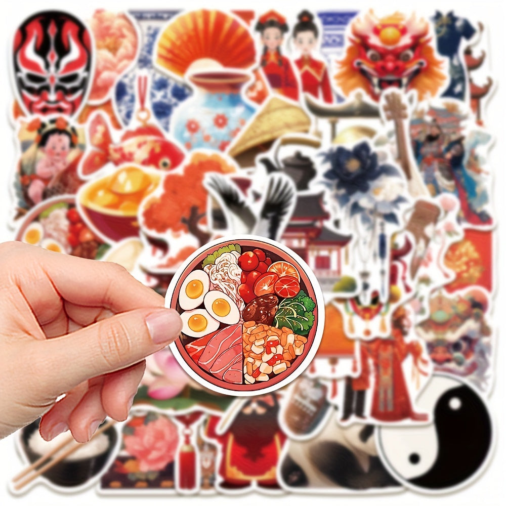 50pcs Waterproof Vinyl Stickers, Chinese Style, Perfect for Adults