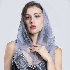 Rose Embroidery Lace Square Scarf Bandana Head Wrap