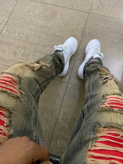 Men's Distressed Slim Fit Ripped Jeans Straight Leg Denim Pants