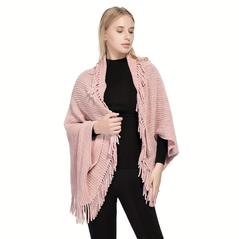 Warm Knitted Cardigan Fringe Shawl Wrap Windproof Cape