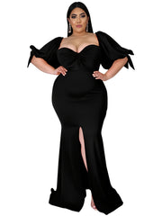 Puff Sleeve Bodycon Dress with High Split