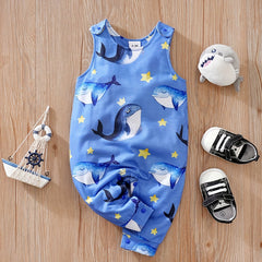 Baby Boys Whale Print Sleeveless Romper Comfortable Breathable