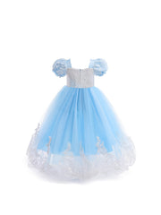 Princess Halloween Costume Dress Up Girls Fairy Tale Lace Embroidered Puff Sleev