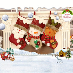 1pc Santa Claus Snowman Deer Faux Leather Socks Christmas Gift Bag