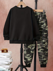 Boy's Camo Pattern 2pc Set Long Sleeve Casual Outfits Kids Clothes