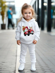 Santa & Reindeer Car Print Girls Hoodie Jogger Pants Set