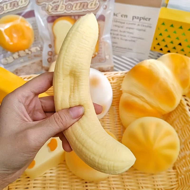 Realistic Banana Toy Soft Slow Acting Finger Licking Novelty Yellow Beige Flesh