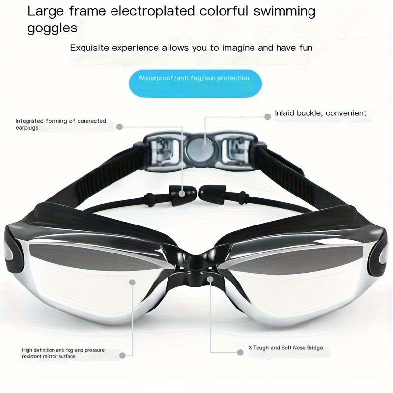 Adult Waterproof Anti-Fog Swimming Goggles with Silicone Cap