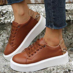 Platform Sports Sneakers Chain Decor Thick Sole Running Shoes Women's Footwear