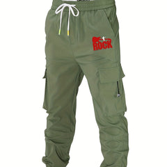 Rock Guitar Print Cargo Pants Men Flap Pocket Trousers