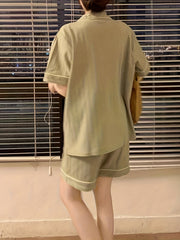Lounge Set Lapel Buttons Top & Shorts