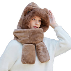 Women's Winter Warm 3 In 1 Set Plush Hat Scarf Gloves