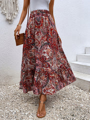 Paisley Print High Waist Skirt Boho Style