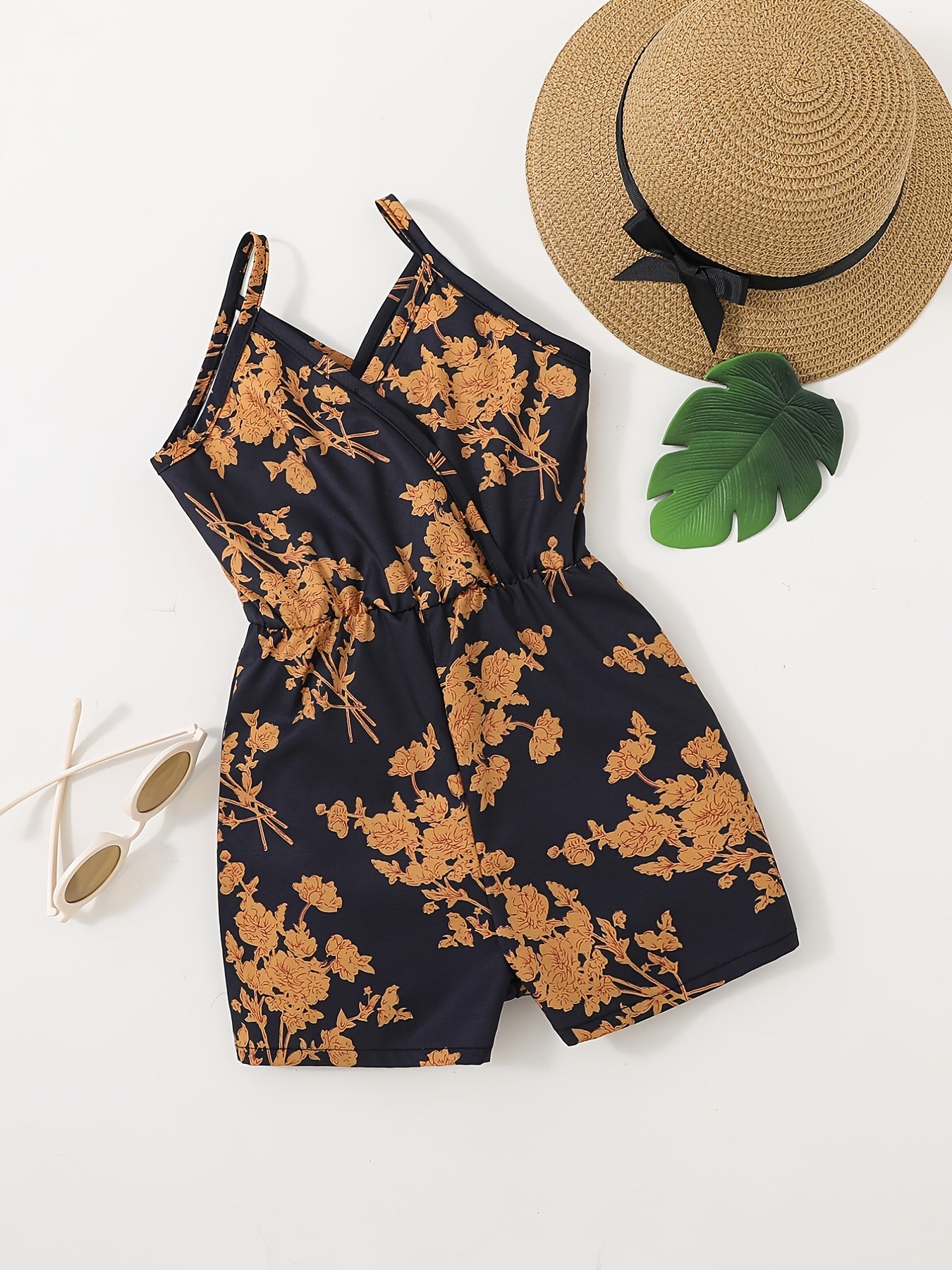Girls Floral Print Jumpsuit High Waist Wide Leg Cami Romper Kids Summer Clothes
