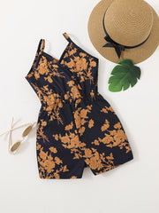 Girls Floral Print Jumpsuit High Waist Wide Leg Cami Romper Kids Summer Clothes