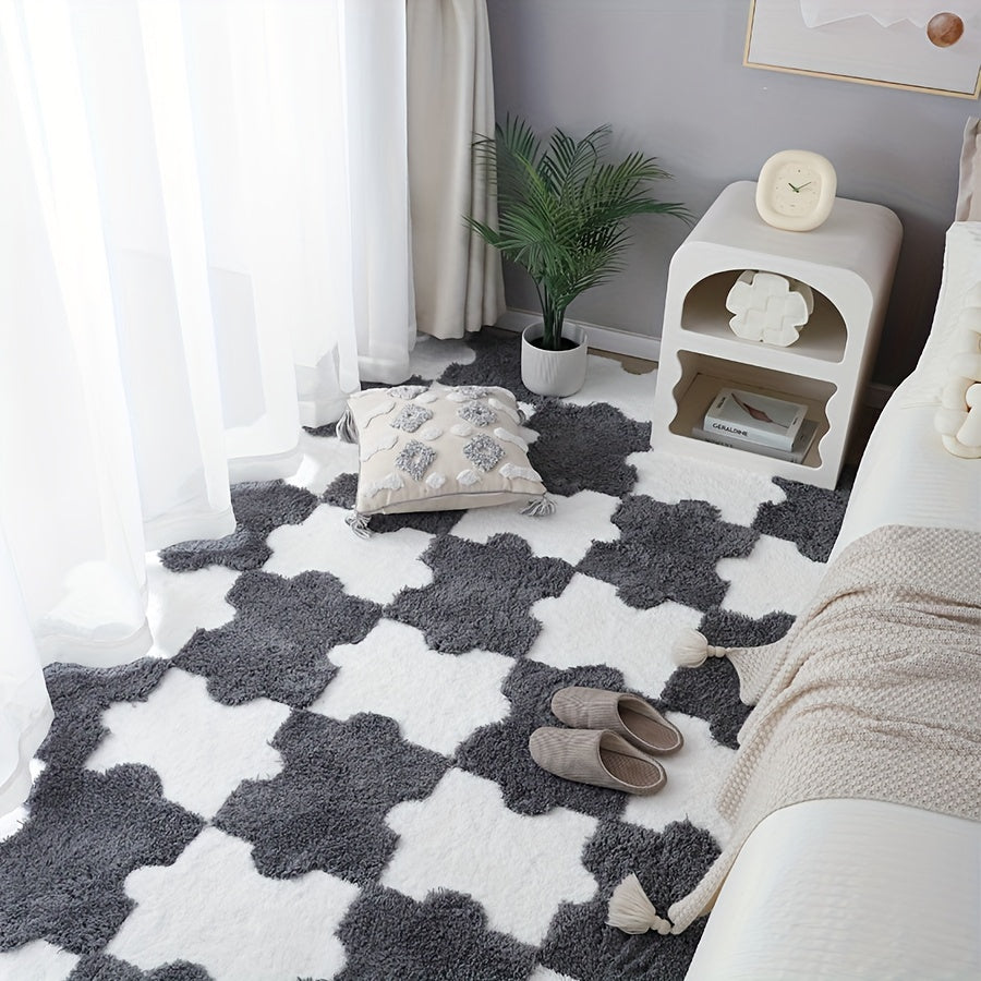 Thick Plush Shag Puzzle Floor Mat Cuttable Square Carpet Fluffy Area Rugs