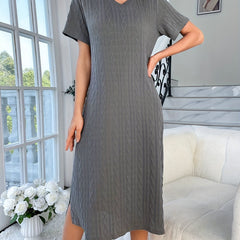 Argyle Textured Lounge Dress V Neck Side Split Women's Loungewear