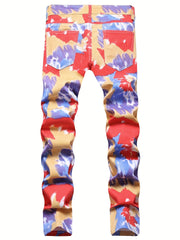 Men's Slim Fit Colorful Jeans Street Style Casual Denim Pants
