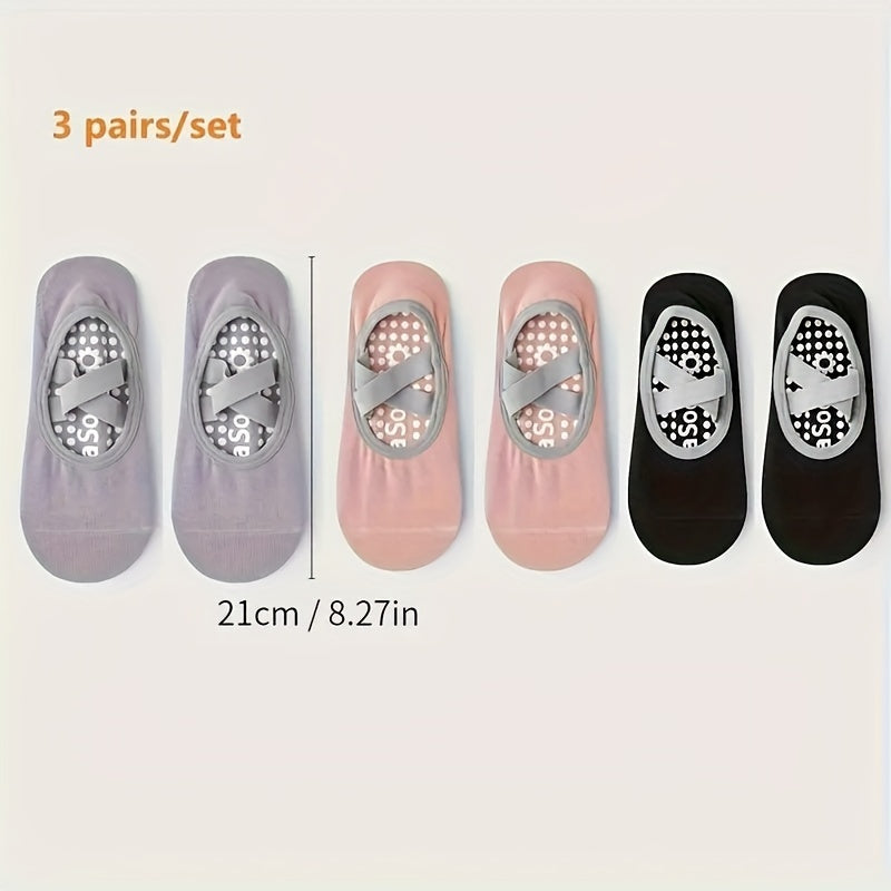 3 Pairs Yoga Socks Cross Strap Non Slip Pilates Barre