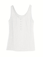 Button Decor Tank Top Sleeveless Round Neck Loose Casual Summer