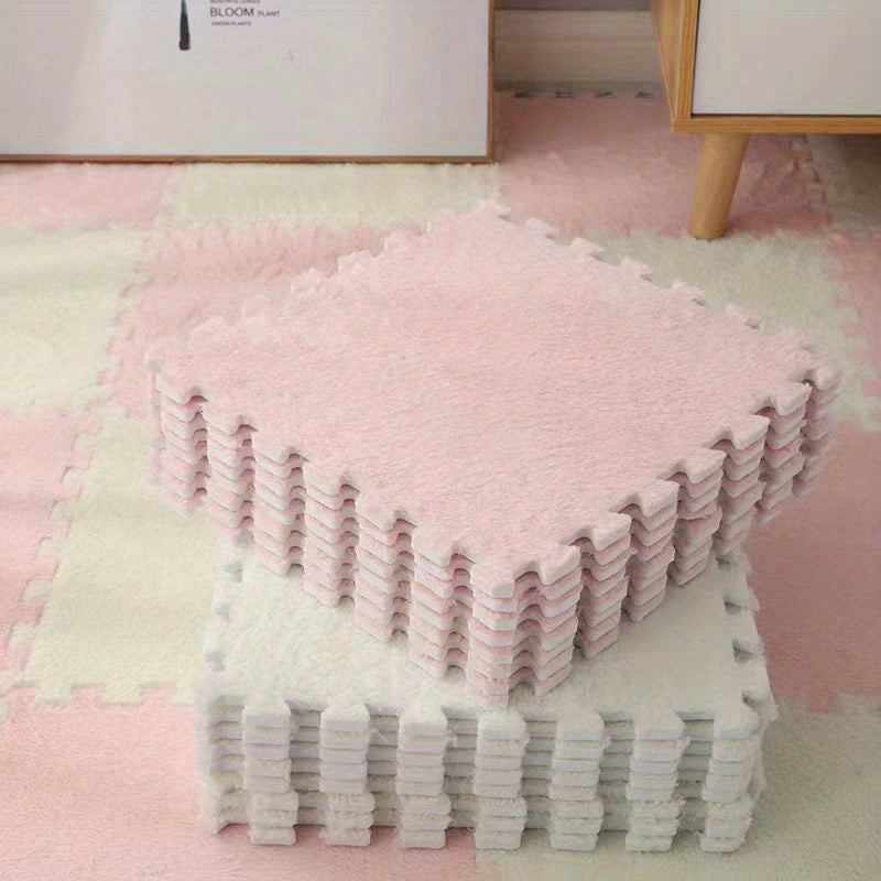 10pcs Anti Slip Plush Puzzle Foam Floor Seat Mat Interlocking Carpet Area Rug